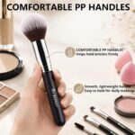 A BEAKEY 12-piece makeup brush set featuring 10 black and silver brushes and 2 blending sponges laid out on a clean surface.