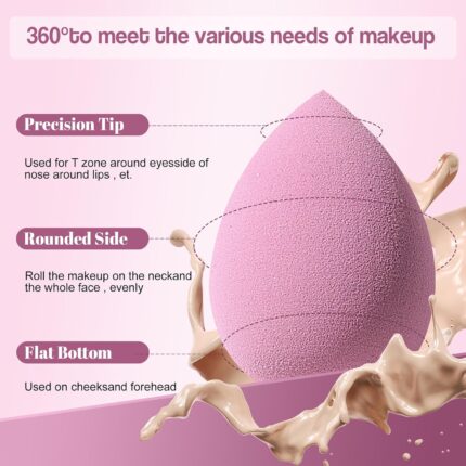 A-Purple BS-MALL 14-piece triangular makeup sponge set with a gradient pink travel case, shown with several sponges.
