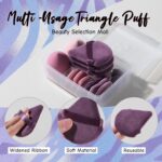 A-Purple BS-MALL 14-piece triangular makeup sponge set with a gradient pink travel case, shown with several sponges.