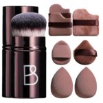 BS-MALL telescopic kabuki brush and seven coffee-colored makeup sponges for foundation and blending.