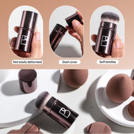 BS-MALL telescopic kabuki brush and seven coffee-colored makeup sponges for foundation and blending.