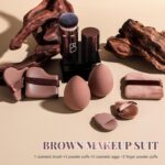 BS-MALL telescopic kabuki brush and seven coffee-colored makeup sponges for foundation and blending.