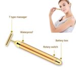 A gold DANGSHAN 24K Golden Pulse T-Shape Facial Massager held upright, showcasing its sleek design.