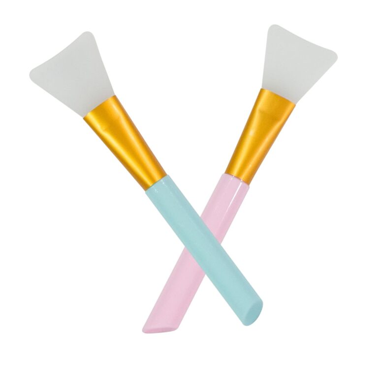 A pink and a blue silicone face mask applicator wand, side by side, showcasing their flexible bristles and ergonomic handles.