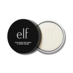 e.l.f. Clean Queen Solid Brush & Sponge Cleaner in its case with a silicone pad, shown next to a wet makeup brush.