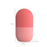 Close-up of the pink striped Joyeee silicone ice facial roller, ready for use on skin.