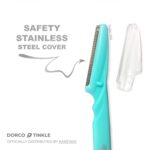 Close-up of Tinkle Women's Dermaplaning Razors, showing the single blade and ergonomic handle in a 36-count box.